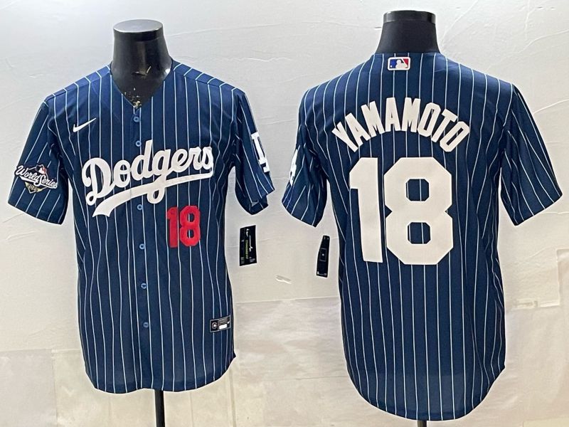Men 2026 Nike Los Angeles Dodgers #18 Yamamoto Blue Stripe Game MLB Jersey 04